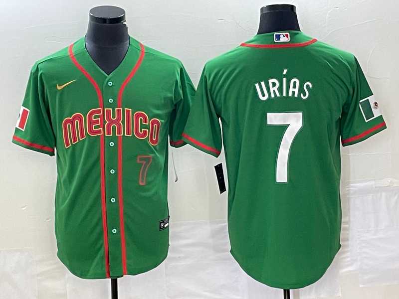 Men%27s Mexico Baseball #7 Julio Urias Number 2023 Green World Classic Stitched Jersey3